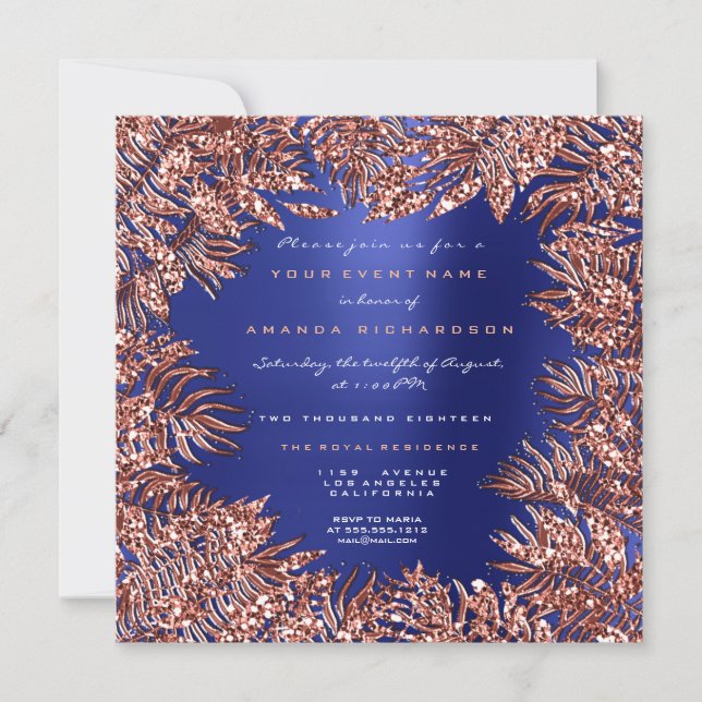 Convite Folhas de Samambaia Tropical Enquadradas Rosa Cobr (Frente)