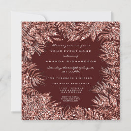 Convite Folhas de Samambaia Tropical Moldura Dourado Rosa 