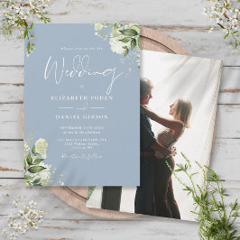 Convite Folhas de Verde Desbotado Elegante Foto Casamento