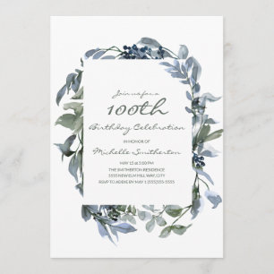Convite Folhas de Verdura em Aquarela Aniversário de 100 a
