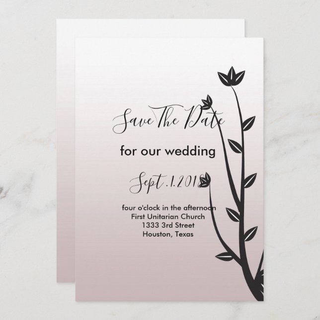 Convite Folhas do Elegante Simples salvam a data (Frente/Verso)