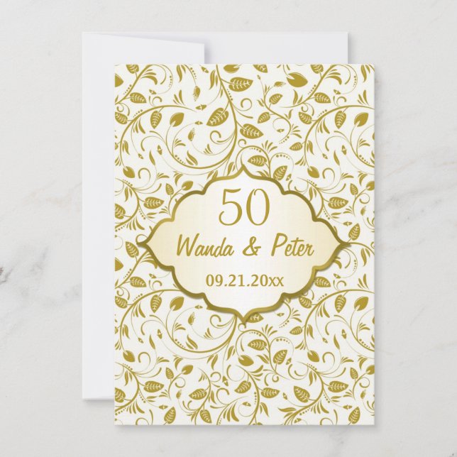 Convite Folhas douradas 50º Aniversário de Casamento (Frente)