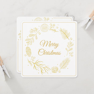 Convite Folhas Douradas Elegantes & Bagas Natal quadrado