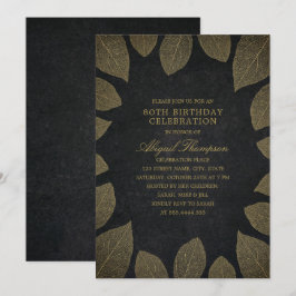 Convite Folhas Douradas Elegantes de Festa de aniversário