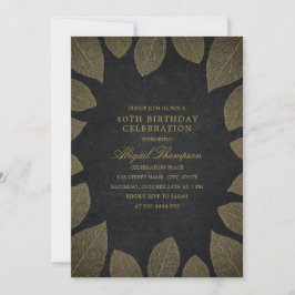 Convite Folhas Douradas Elegantes do Partido aniversário d