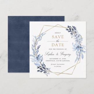 Convite Folhas Douradas Geométricas de Azul Floral Salvem 
