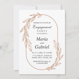 Convite Folhas Douradas. Quadro elegante Festa de noivado 