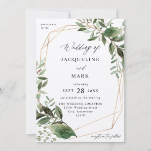 Convite Folhas e Eucalyptus Dourado Wedding Kraft