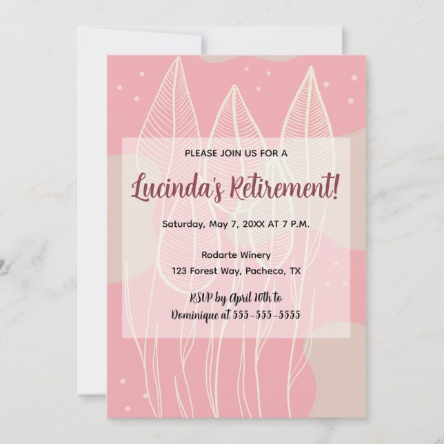 Convite Folhas Editáveis e Fundo Rosa Empoeirado (Frente)