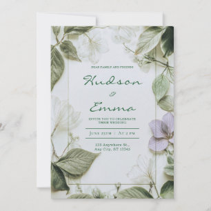 Convite Folhas Elegantes de Flores Prensadas Casamento Rús