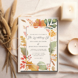 Convite Folhas Elegantes de Outono Aquarela Casamento Marf