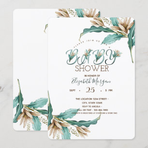 Convite Folhas em Aquarela Chá de Bebê Boho