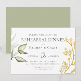 Convite Folhas em Dourado e Verde Salvia