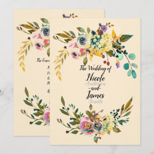 Convite Folhas Florais Botânicas Vintage Creme Casamento