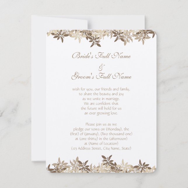 Convite Folhas florais estilizados de Tan e de Brown (Verso)