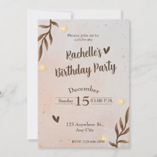 Convite Folhas Florais Marrons Aniversário