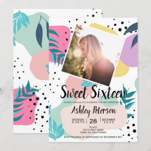 Convite Folhas geométricas tropicais em forma de foto qui