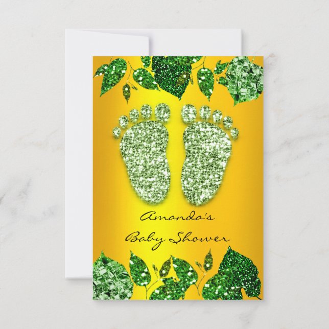 Convite Folhas Glitter Dourado Mint Green Chá de fraldas F (Verso)