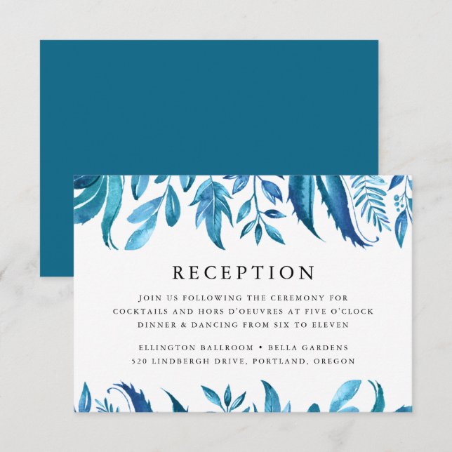 Convite Folhas Índigo | Recepção de Casamento (Frente/Verso)