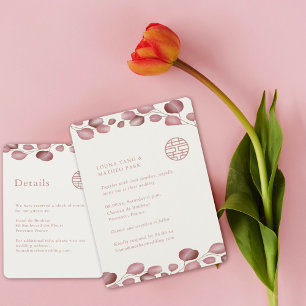 Convite Folhas Rosa Bege Dupla Felicidade Casamento Chinês