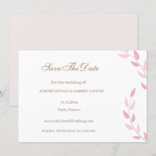 Convite Folhas Rosa Bege Outono Salvar Data Casamento