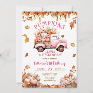 Convite Folhas rosa de abóboras e empilhos de Hay Birthday