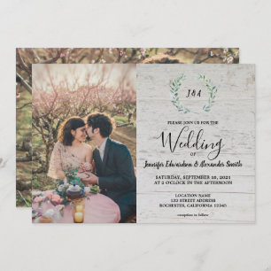 Convite Folhas russas sobre o monograma de madeira de cele