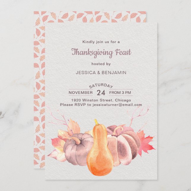 Convite Folhas Rústicas E Banquete De Ação De Graças De Pu (Frente/Verso)