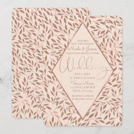 Convite Folhas Rústicas Rosa Glam Botânico Casamento