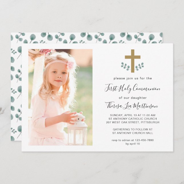 Convite Folhas Simples com Foto Comunitária Cruzada (Frente/Verso)