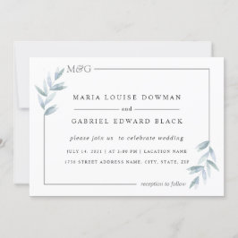 Convite Folhas simples e delicadas. Quadro aéreo. Casament