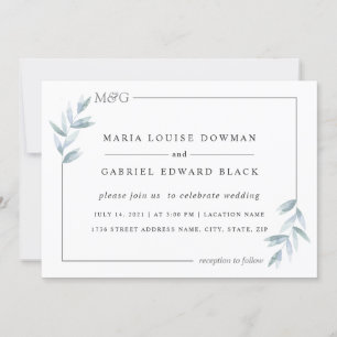 Convite Folhas simples e delicadas. Quadro aéreo. Casament