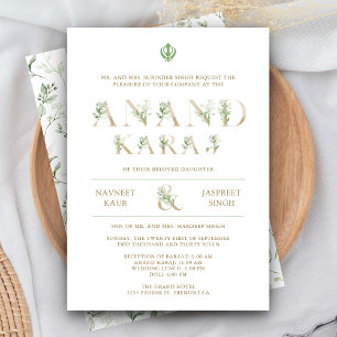 Convite Folhas Tipografia Branco Anand Karaj Casamento Sik