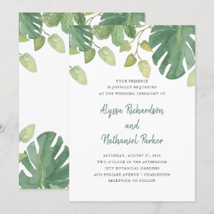 Convite Folhas tropicais Casamento Verde e Branco