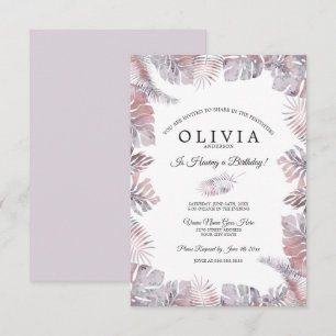 Convite Folhas tropicais de aquarela Rosa Mauve