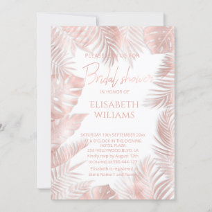 Convite Folhas tropicais de ouro-rosa elegantes folhas rom