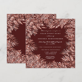 Convite Folhas Tropicais de Samambaia Quadro Rosa Dourado 