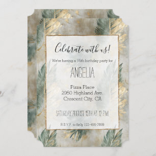 Convite Folhas Tropicais Douradas em Glam Verde