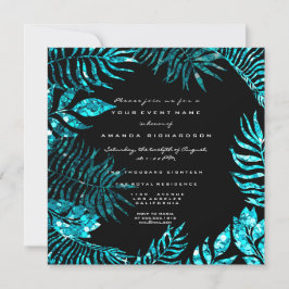 Convite Folhas Tropicais Fern Quadro Oceano Azul Turca Neg