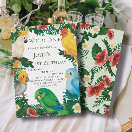 Convite Folhas Tropicais Papagaios Exóticos Aniversário de