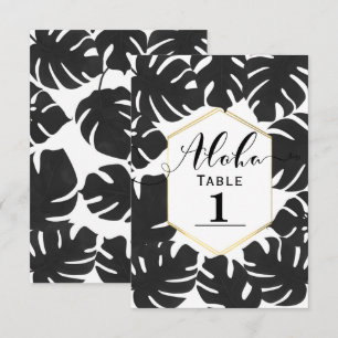 Convite Folhas Tropicais Pretas Número de Mesa em Ouro Bra