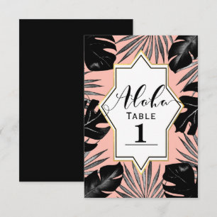 Convite Folhas Tropicais Pretas & Número de Mesa em Ouro C