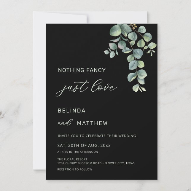 Convite Folhas Verde Água Flores Casamento Informal (Frente)