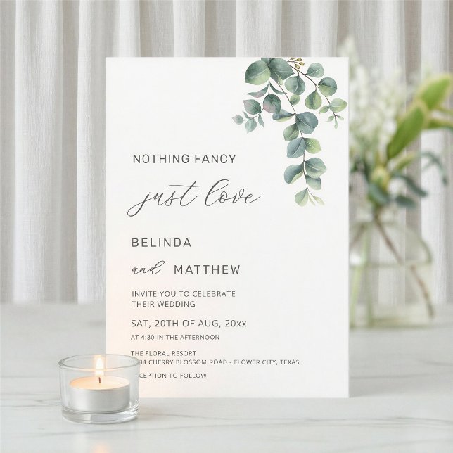 Convite Folhas Verde Água Flores Casamento Informal (Criador carregado)