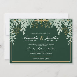 Convite Folhas Verde Salvia em Casamento Verde Esmeralda