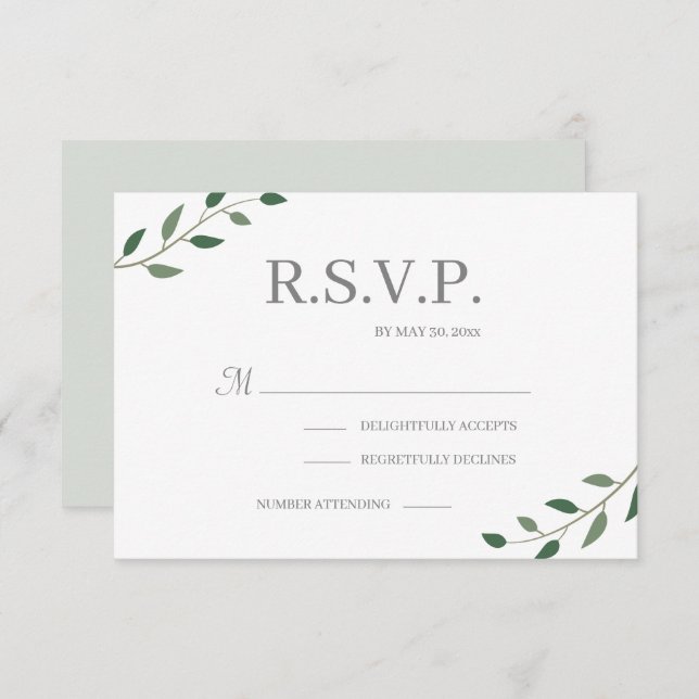Convite Folhas Verdes de Eucalipto Elegante Casamento RSVP (Frente/Verso)