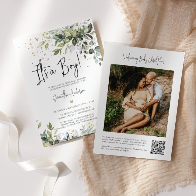 Convite Folhas verdes É uma foto de código QR de Chá de fr (Criador carregado)