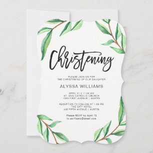 Convite Folhas verdes minimalistas em Natal branco