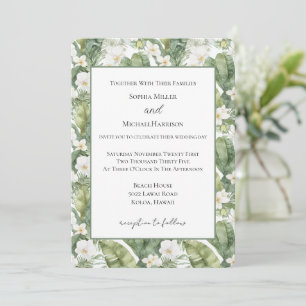 Convite Folhas Verdes Tropicais Orquídeas Brancas Casament