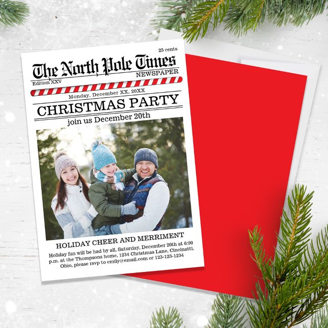 Convite Folheto de Natal - Personalizado (A Cute fun whimsical Christmas party with a fun newspaper design.)